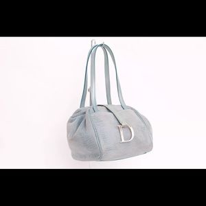 Authentic Christian Dior light blue leather bag